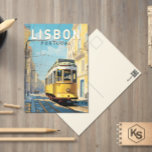 Lisbon Portugal Yellow Tram Travel Art Vintage Postcard<br><div class="desc">Lisbon retro vector travel design in an emblem style. A thriving port city located at the estuary of the Tagus River,  known for its old pastel-colored buildings.</div>
