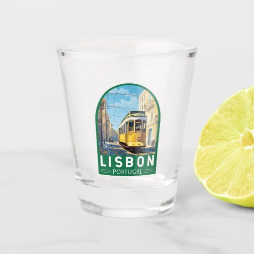 Lisbon Portugal Yellow Tram Travel Art Vintage Shot Glass