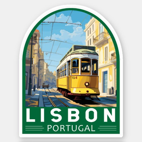Lisbon Portugal Yellow Tram Travel Art Vintage Sticker