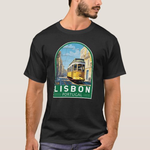 Lisbon Portugal Yellow Tram Travel Art Vintage T_Shirt