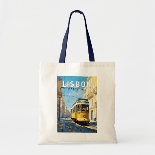 Lisbon Portugal Yellow Tram Travel Art Vintage Tote Bag