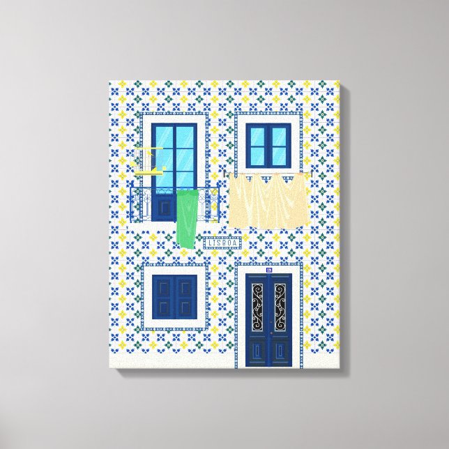 Lisbon Portuguese house with tiles and bird Canvas Print (Front)