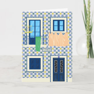 Lisbon Portuguese house with tiles and bird Card