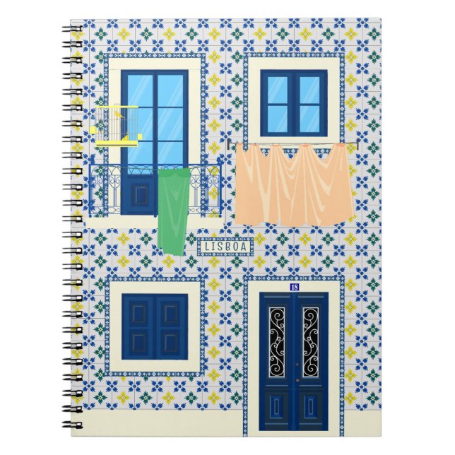 Lisbon Portuguese house with tiles and bird Notebook (Front)