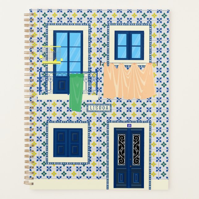 Lisbon Portuguese house with tiles and bird Planner (Front)