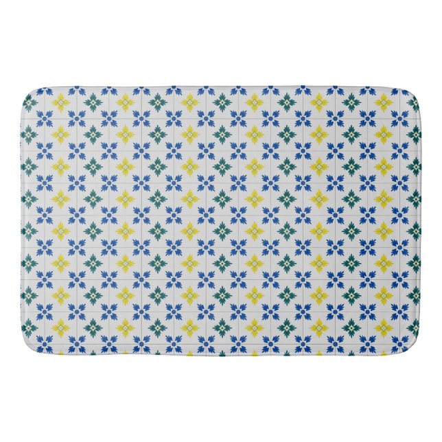 Lisbon pretty tiles or azulejo pattern bath mat (Front)