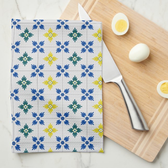 Lisbon pretty tiles or azulejo pattern kitchen towel (Quarter Fold)