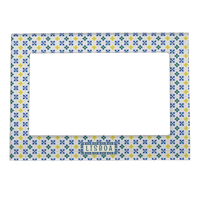 Lisbon pretty tiles or azulejo pattern magnetic frame (Front)