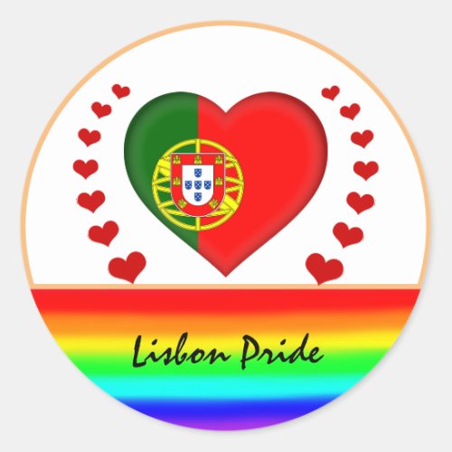 Lisbon Pride  Hearts  Rainbow Flag  Love Classic Round Sticker