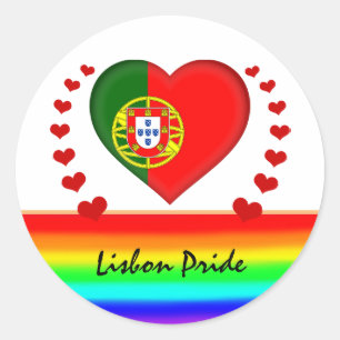 Lisbon Pride & Hearts & Rainbow Flag / Love Classic Round Sticker
