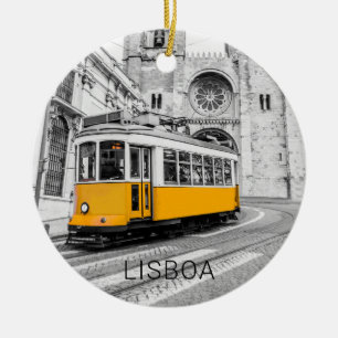 Lisbon Retro Tram Portugal Vintage Streetcar Ceramic Ornament