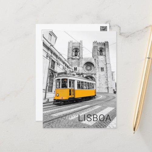 Lisbon Retro Tram Portugal Vintage Streetcar Holiday Postcard