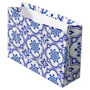 Lisbon Royale Classic Blue and White Geometric  Large Gift Bag