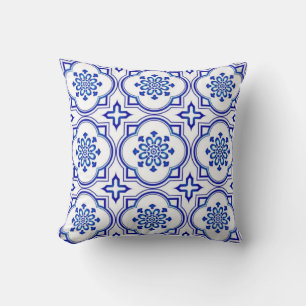 Lisbon Royale Classic Blue and White Geometric Throw Pillow
