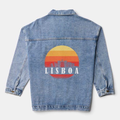 Lisbon Skyline in Retro Vintage Style  Denim Jacket