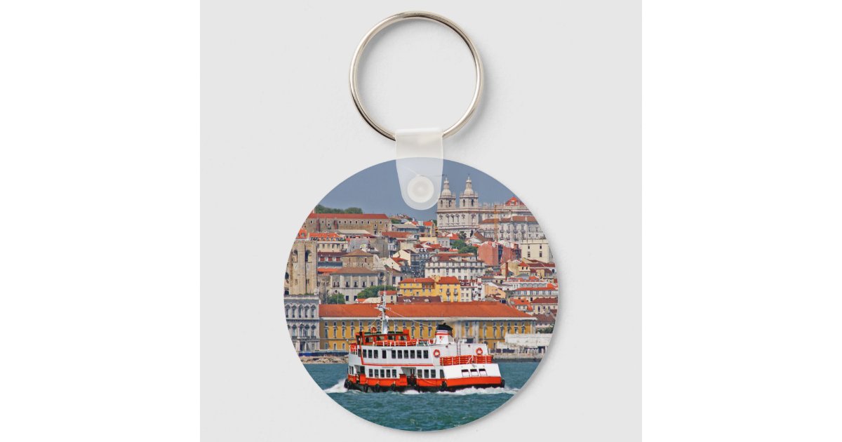 River Key Chain Lisbon skyline with old ferry on Tagus river Keychain | Zazzle