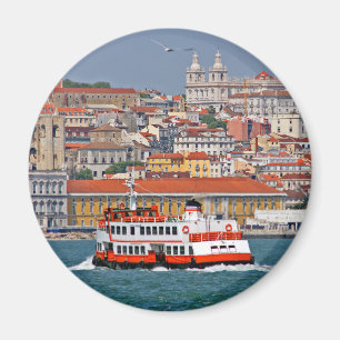 Lisbon skyline with old ferry on Tagus river Magnet