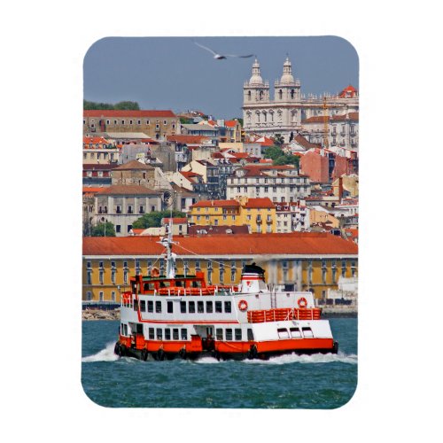 Lisbon skyline with old ferry on Tagus river Magnet