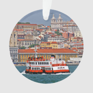 Lisbon skyline with old ferry on Tagus river Ornament