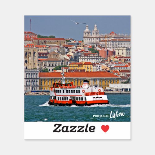 Lisbon skyline with old ferry on Tagus river Sticker