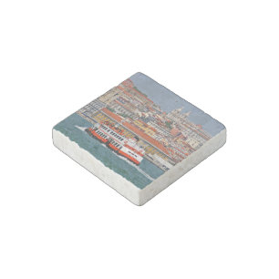 Lisbon skyline with old ferry on Tagus river Stone Magnet