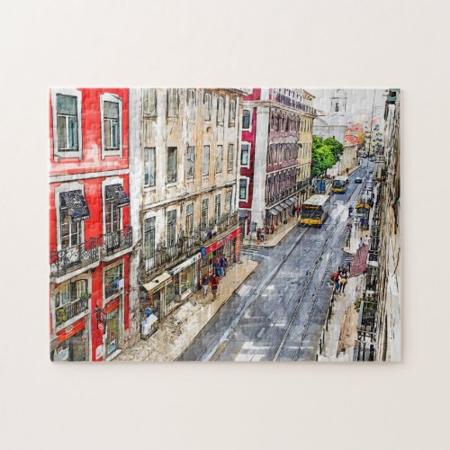 Lisbon Street Portugal Postcard Jigsaw Puzzle