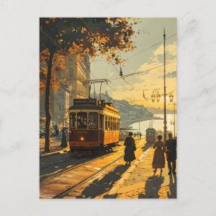 Lisbon Sunset Tram: Vintage Charm Postcard