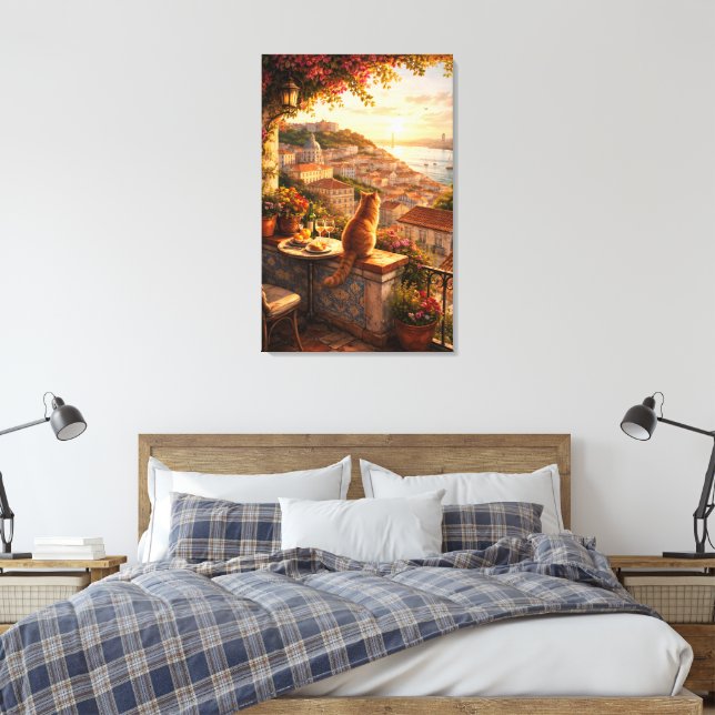 Lisbon Sunset View with Cat Canvas Print (Insitu(Bedroom))