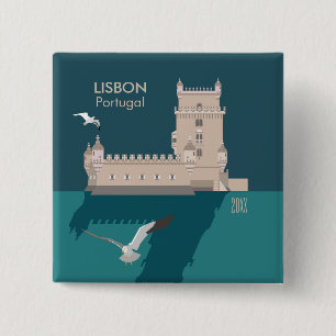 Lisbon Tower of Belem in vintage poster style Button
