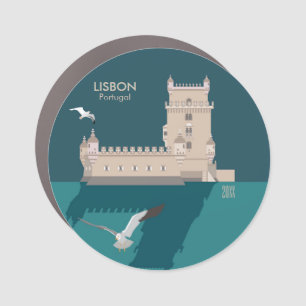 Lisbon Tower of Belem in vintage poster style Car Magnet