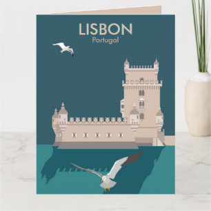 Lisbon Tower of Belem in vintage poster style Card