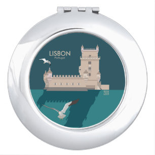 Lisbon Tower of Belem in vintage poster style Compact Mirror