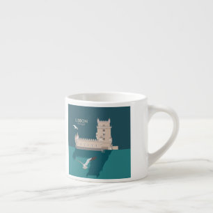 Lisbon Tower of Belem in vintage poster style Espresso Cup