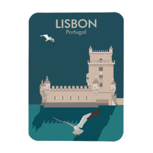 Lisbon Tower of Belem in vintage poster style Magnet