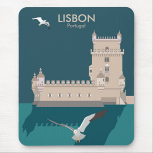 Lisbon Tower of Belem in vintage poster style Mouse Pad