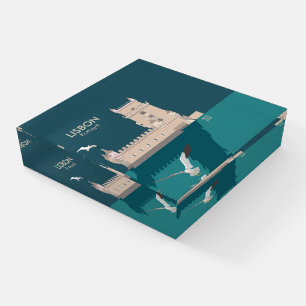 Lisbon Tower of Belem in vintage poster style Paperweight