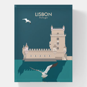 Lisbon Tower of Belem in vintage poster style Paperweight