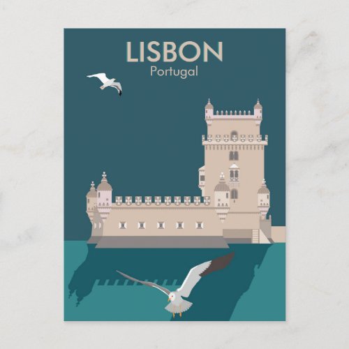 Lisbon Tower of Belem in vintage poster style Postcard