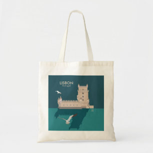 Lisbon Tower of Belem in vintage poster style Tote Bag