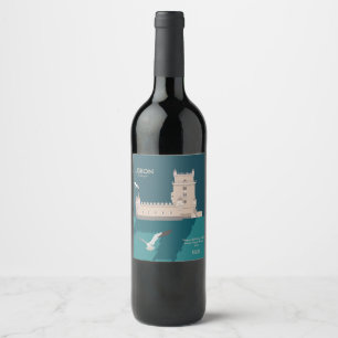 Lisbon Tower of Belem in vintage poster style Wine Label