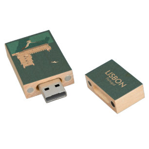 Lisbon Tower of Belem in vintage poster style Wood Flash Drive