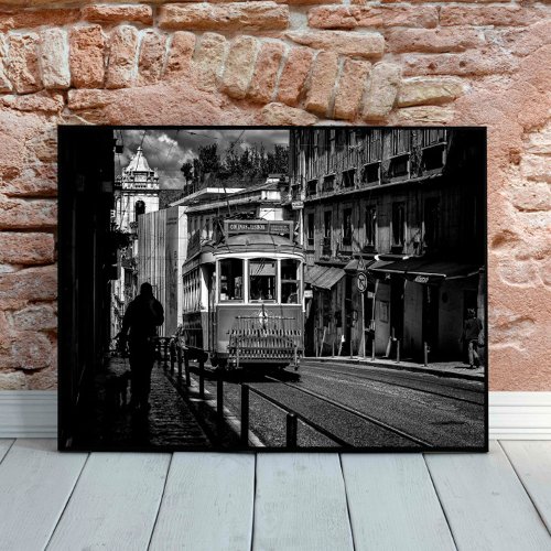 Lisbon Traditional Tram Black and White Poster