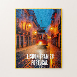 Lisbon Tram 28 Puzzle – Portugal Night Street Art
