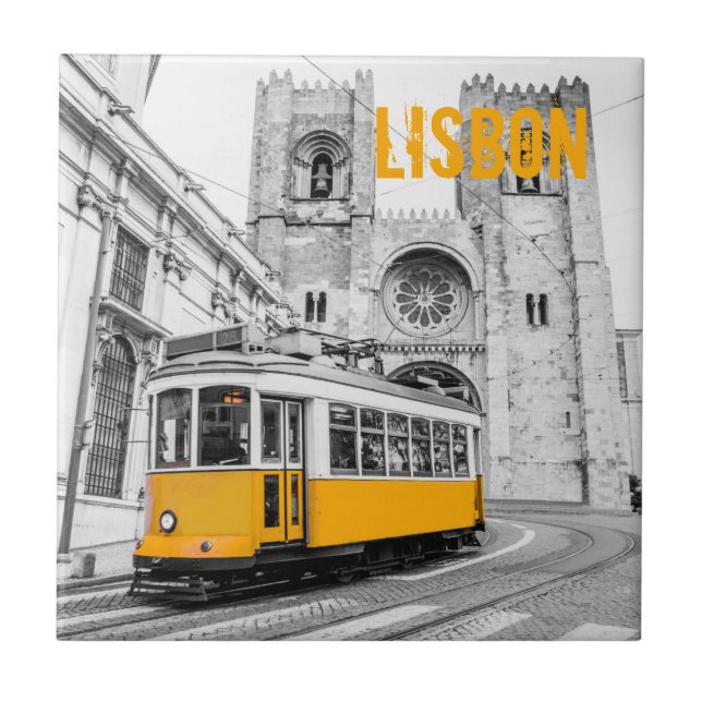 Lisbon Tram Portugal vintage streetcar Ceramic Tile (Front)