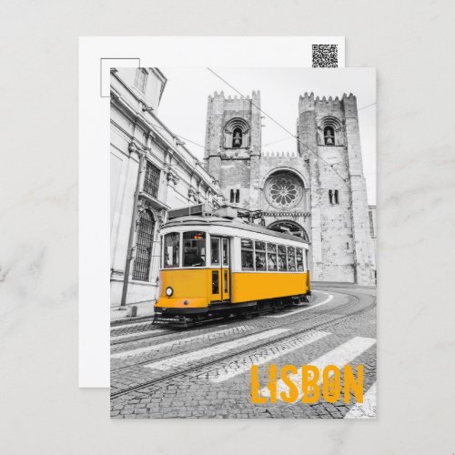 Lisbon Tram Portugal vintage streetcar Holiday Postcard