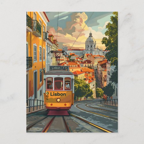 Lisbon Tramlines Navigating the Citys Skyline Postcard