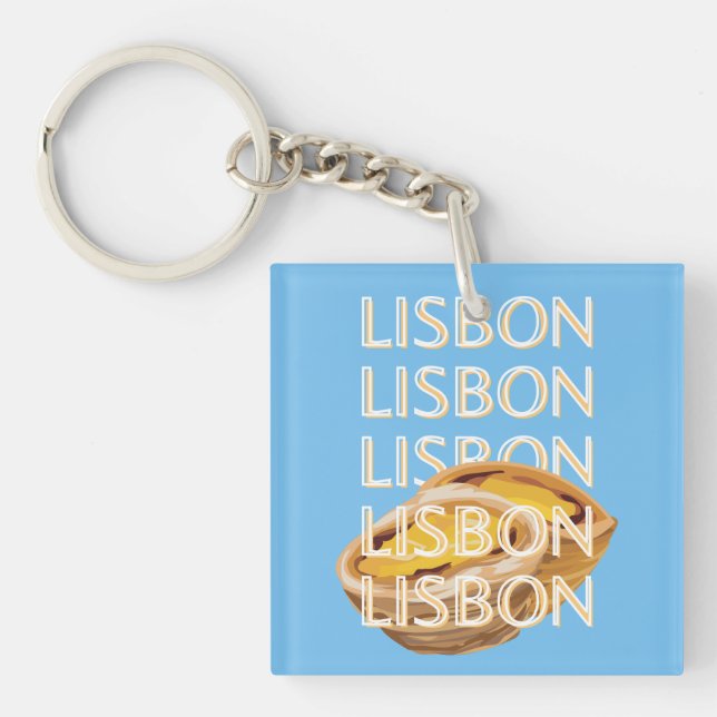 Lisbon Travel Art, Blue, Portugal Keychain (Front)