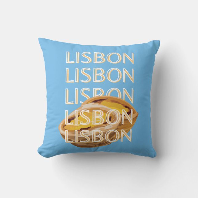 Lisbon Travel Art, Blue, Portugal Throw Pillow (Front)