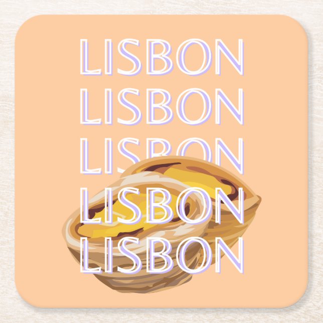 Lisbon Travel Art, Orange, Portugal Travel Art Square Paper Coaster (Front)