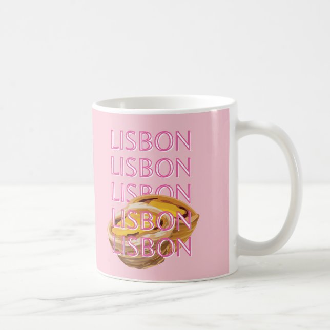 Lisbon Travel Art, Portugal, Pink, Preppy Coffee Mug (Right)